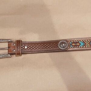 Nocona Brown Leather Belt with Silver Buckle